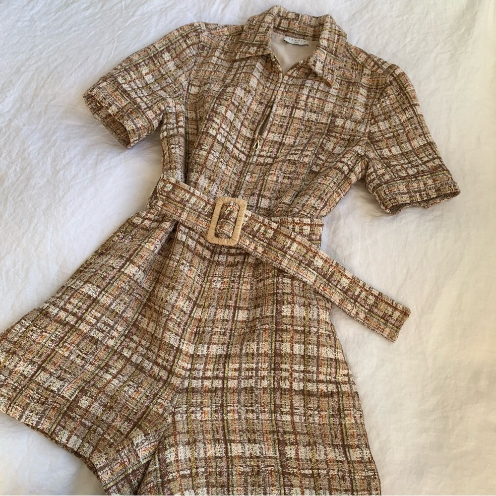 Sandro Acacia Tweed Cotton Belted Collar Zip Short Sleeve Romper Jumpsuit - Picture 2 of 13